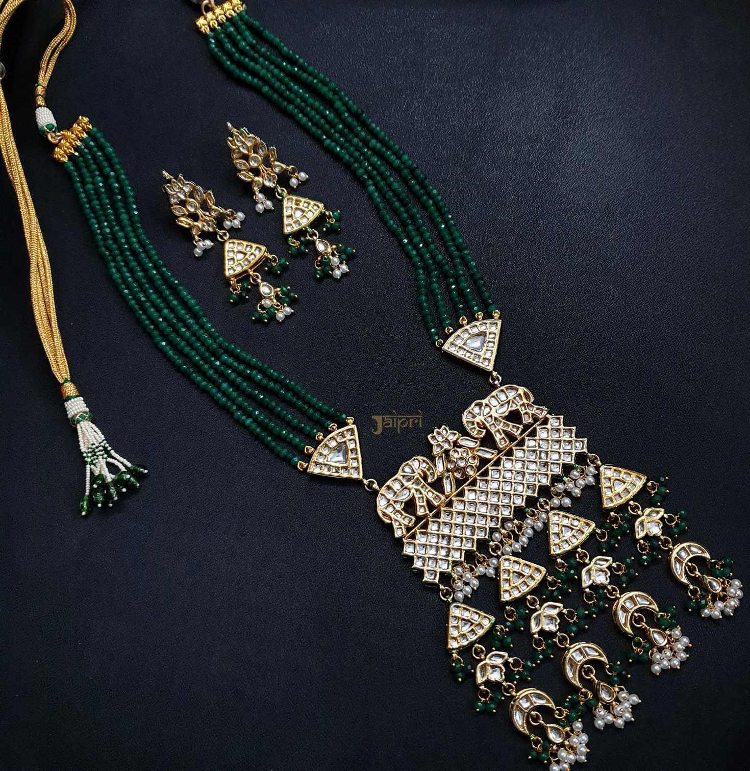 Elephant Designer Kundan Statement Gold Pendant With Earrings