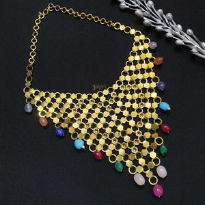 Designer Multicolor Beads Stone Gold Necklace