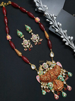 Lord Maha-Lakshmi Gold Fusion Pendant With Earrings