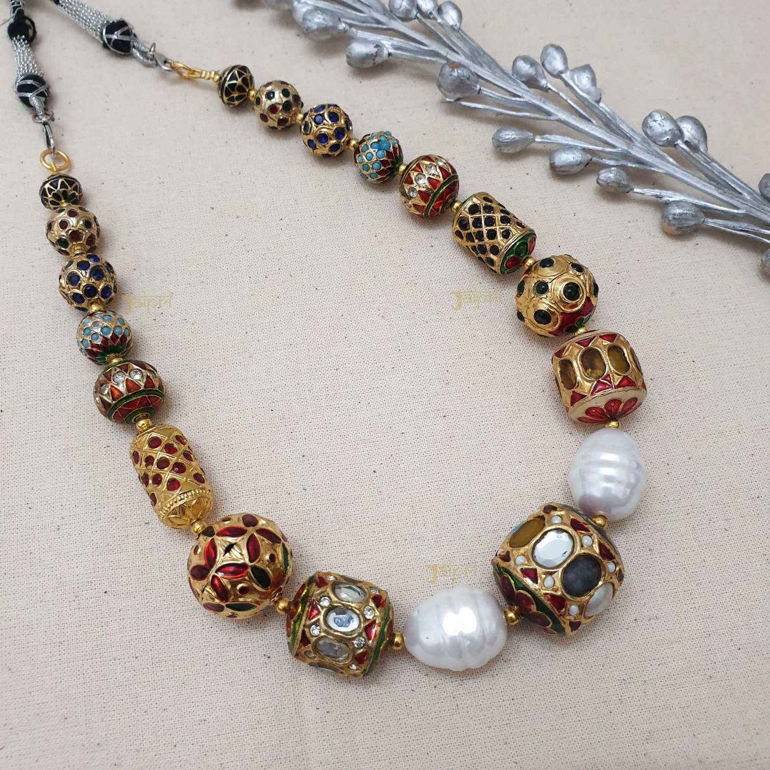 Meenakari Gold Pearl Stone Necklace