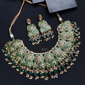 Floral Green Meenakari Statement Choker With Earrings