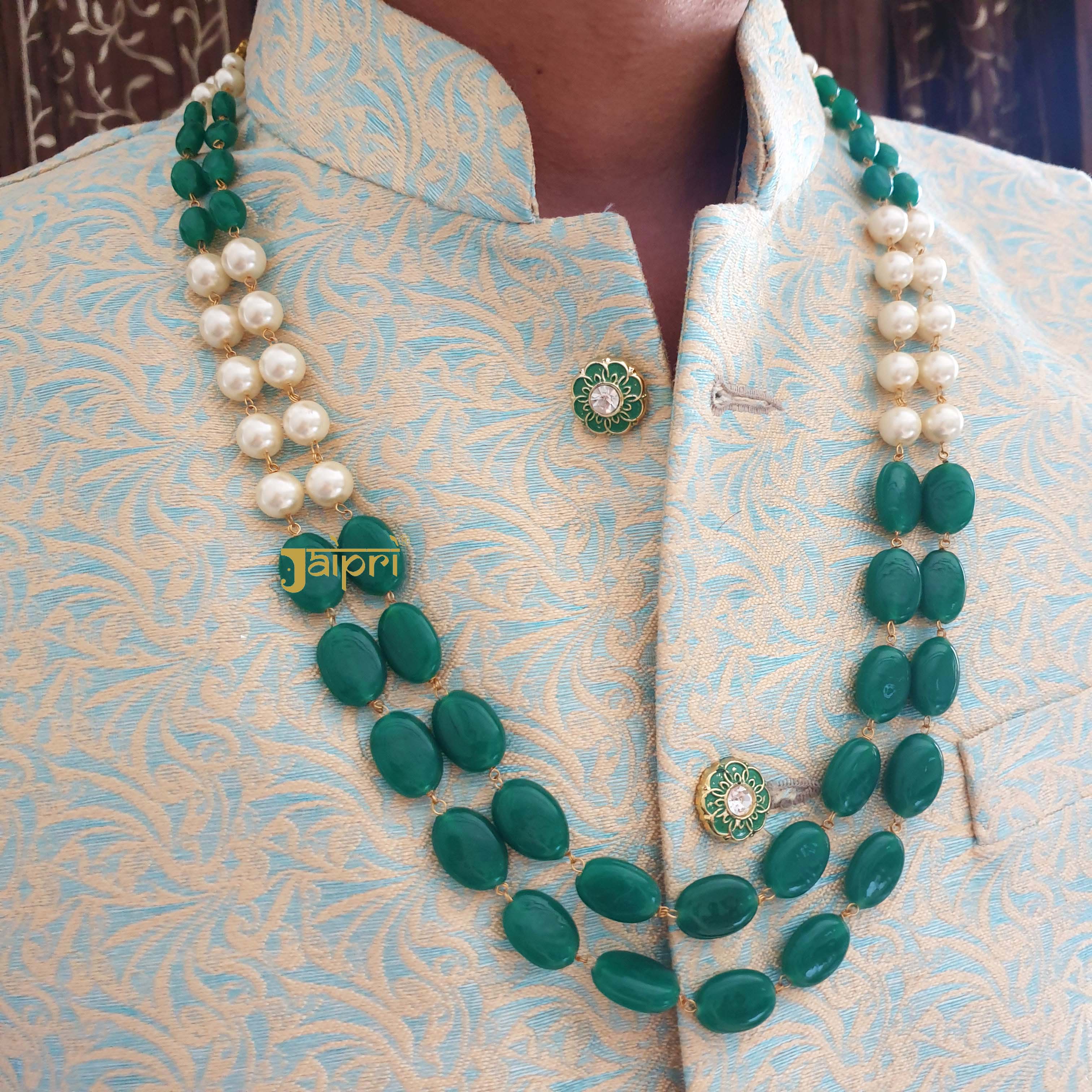 Three Layered Red Stone Beads Groom Necklace