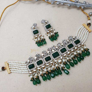 Green & Pearl Stone Adorable Necklace With Earrings