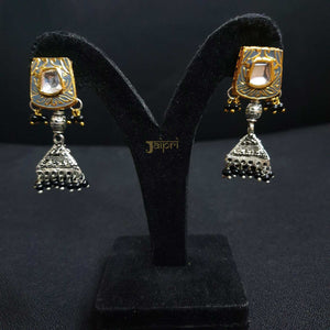 Adorable Grey Kundan& Meenakari Jhumki Earrings