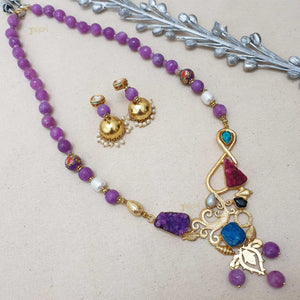 Multicolor Stone Fusion Unique Pendant With Jhumki Earrings