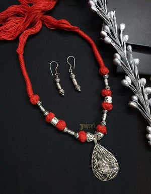 Tear-Drop Design, Oxidized Necklace With Earrings