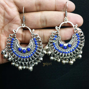 Blue Beads Stone Chandbali Ear Hoops