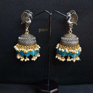 Peacock Design & Blue Stone Stud Jhumki
