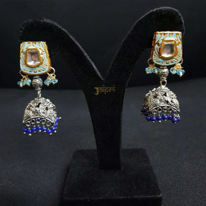 Adorable Turquoise Kundan& Meenakari Jhumki Earrings
