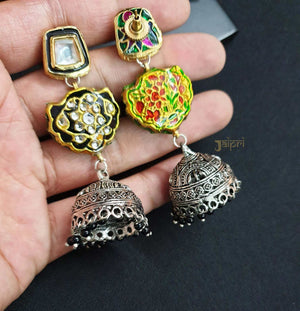 Floral Design, Kundan & Meenakari Work Stud Jhumki