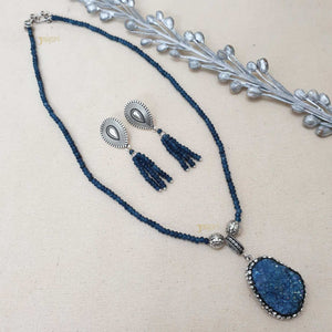 Blue Lapis Stone Pendant With Earrings
