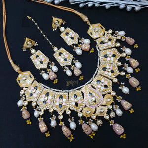 Yellow Meenakari Statement Choker & Maang Tikka With Earrings