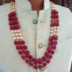 Two Layered Green And Pearl Combo Groom Necklace