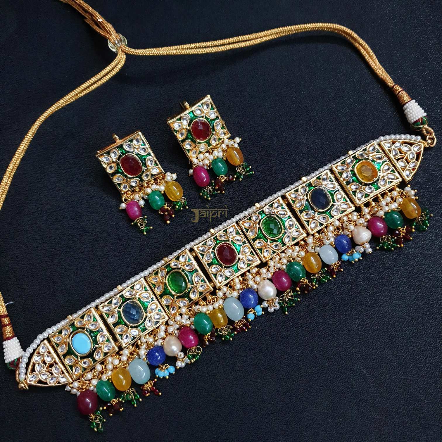 Multicolor Meenakari Floral Choker With Earrings