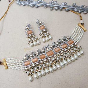 Adorable Pearl Stone Designer Necklace With Earrings
