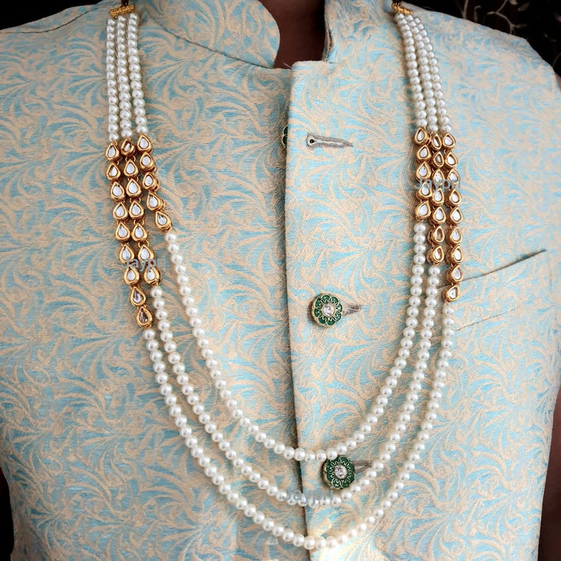 Three Layered Kundan Pearl Groom Necklace