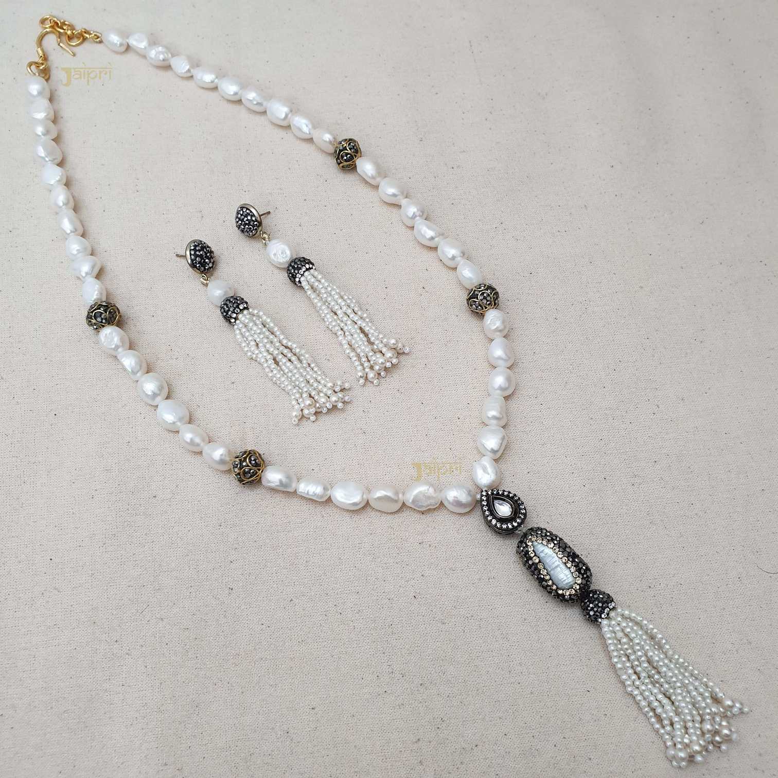 Beautiful Pearl Beads Stone Kundan Pendant With Earrings