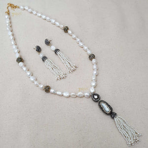 Beautiful Pearl Beads Stone Kundan Pendant With Earrings