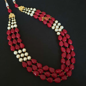 Two Layered Green And Pearl Combo Groom Necklace