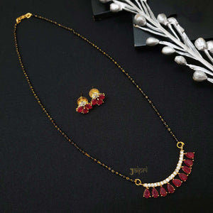 Ruby With AD Stone Tear-Drop Mangalsutra With Earrings