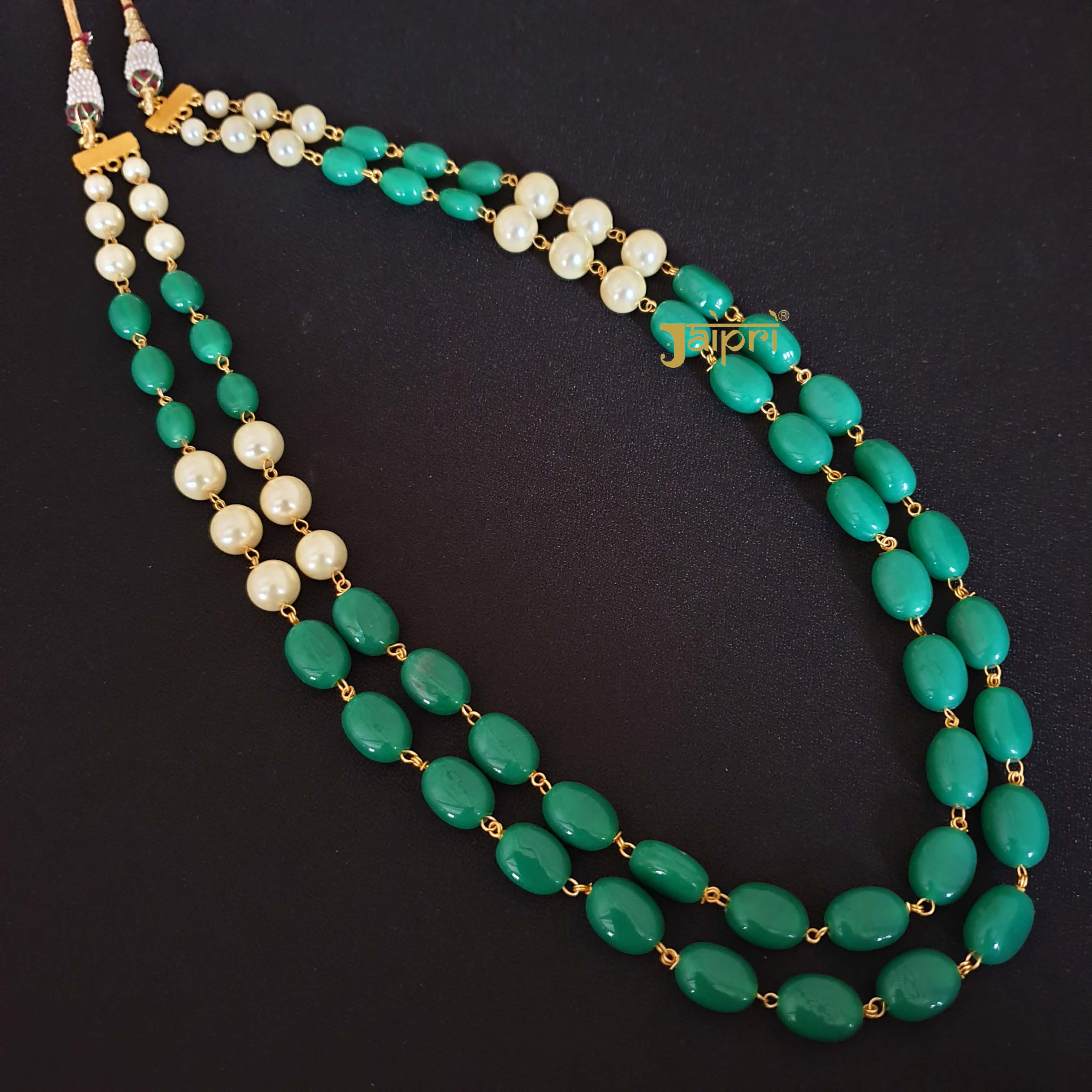 Two Layered Pearl And Green Combo Groom Necklace