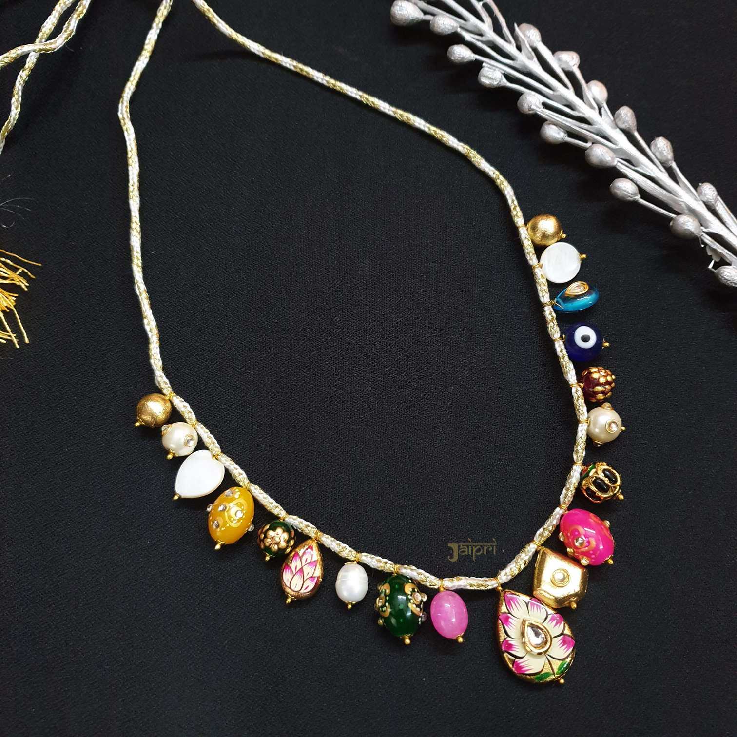 Multicolor Beads Stone Thread Necklace