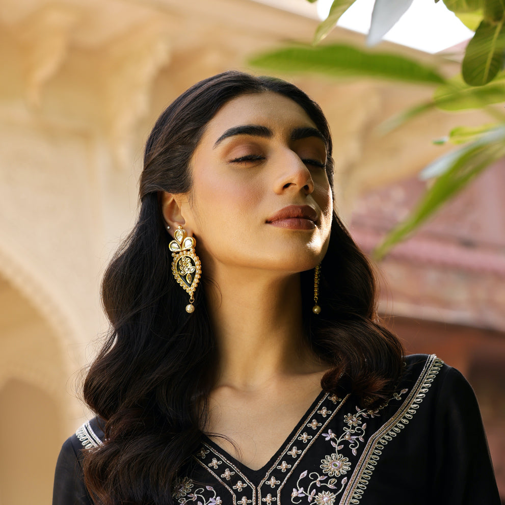 Kundan Black Meenakari Earrings