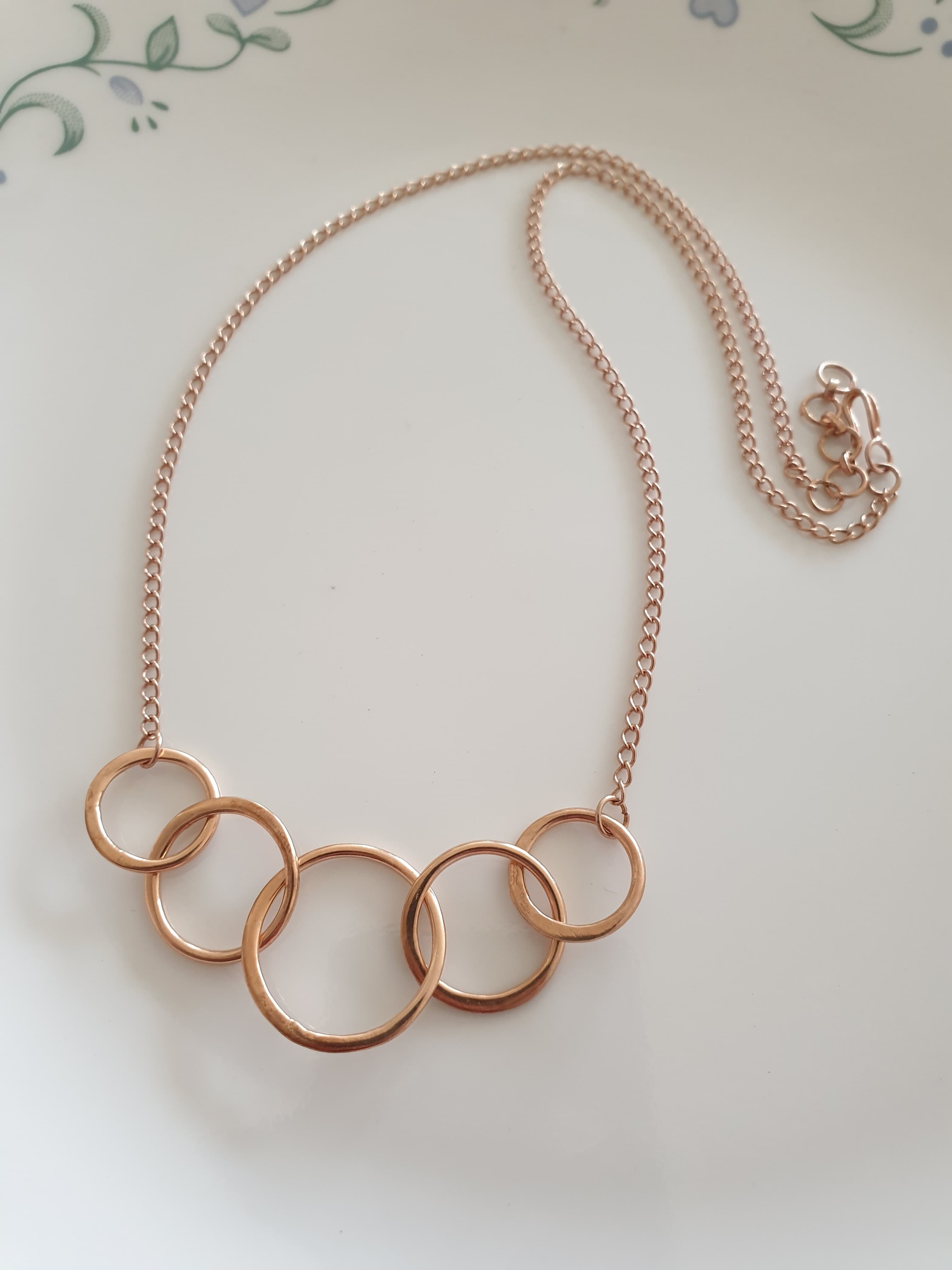 Rose Gold Five Linked Circle Delicate Necklace