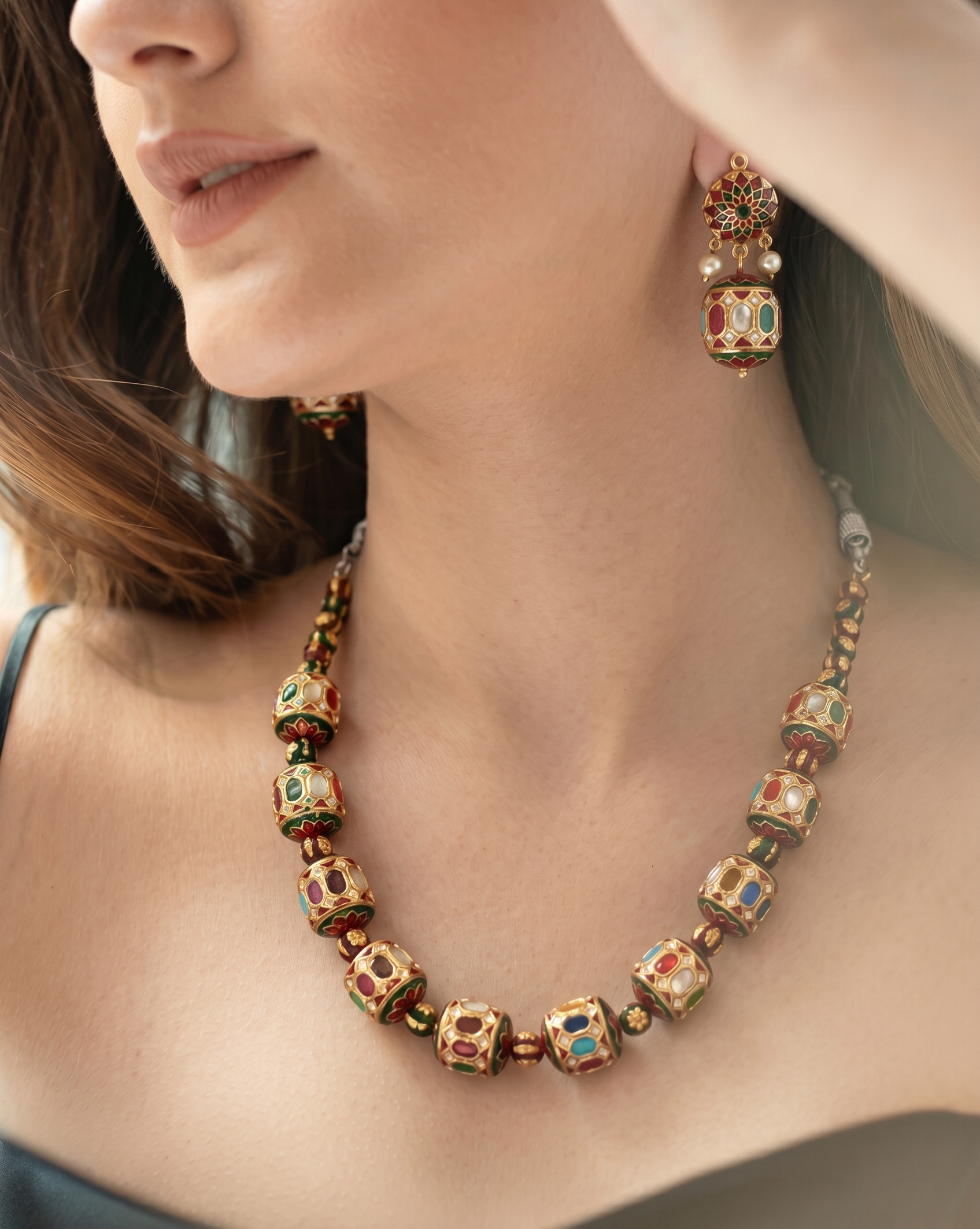 Meenakari Traditional Floral Necklace With Earrings
