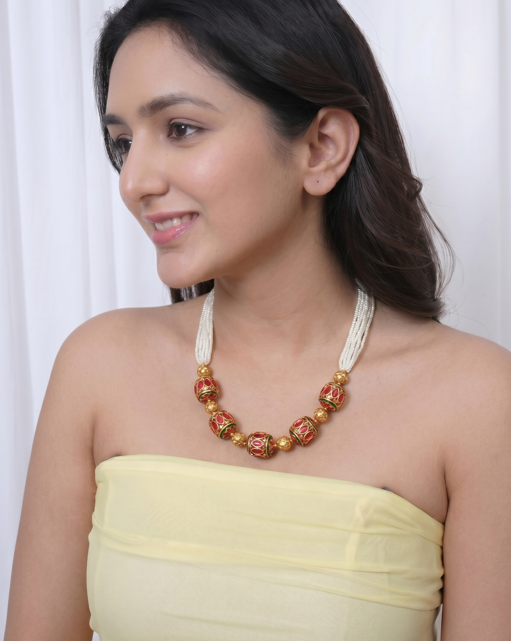 Traditional Jadau Long Necklace With Earrings