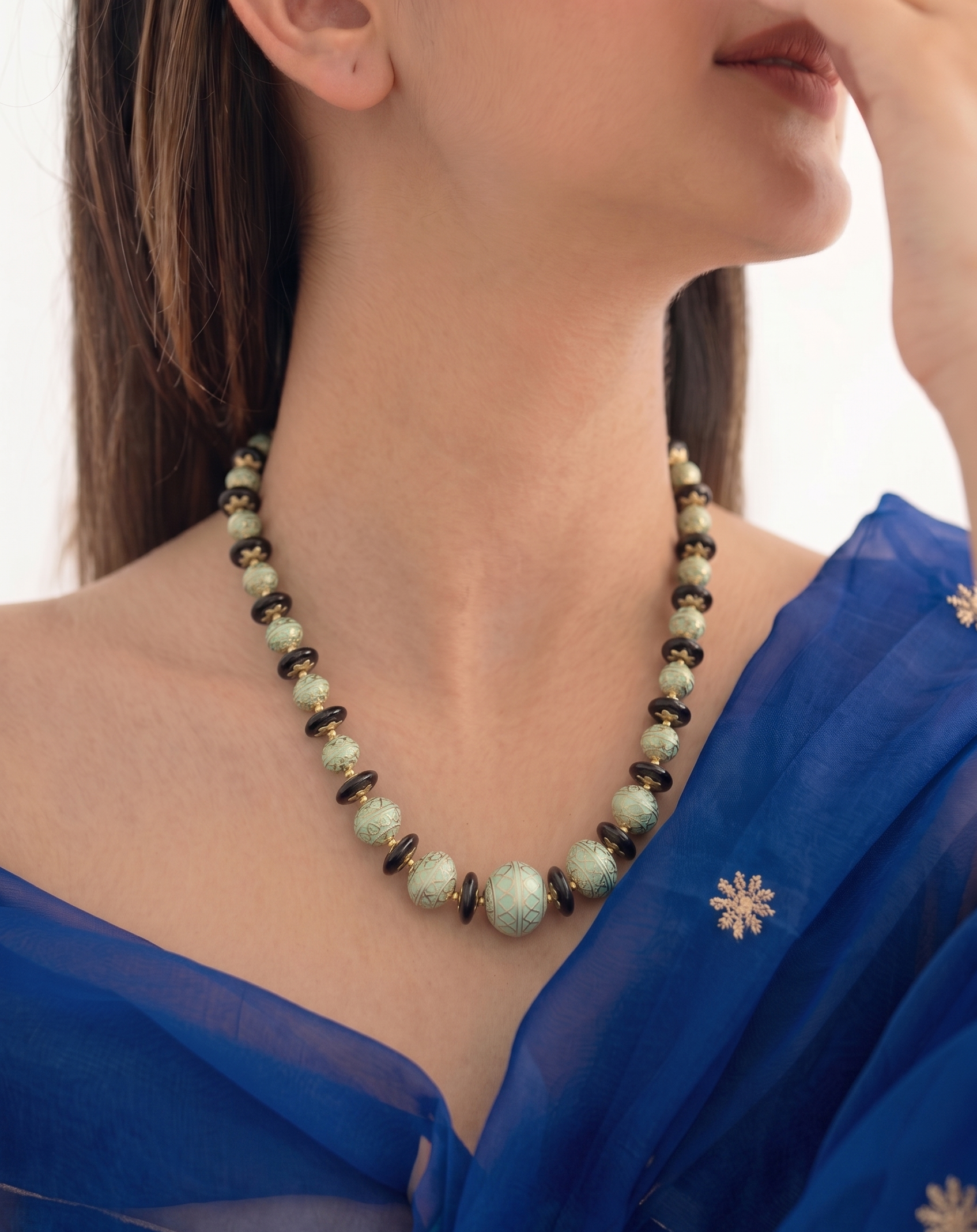 Turquoise Black Meenakari Beaded Necklace