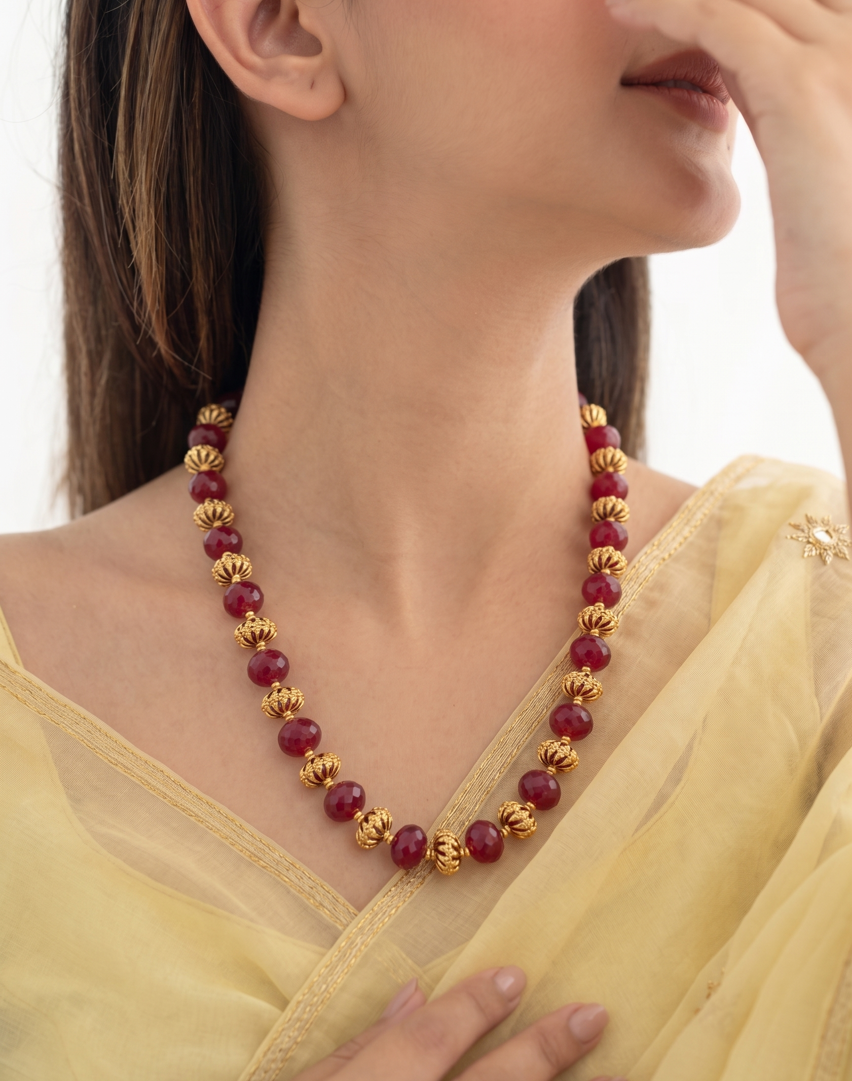 Ruby Onyx Meenakari Bead Necklace With Earrings