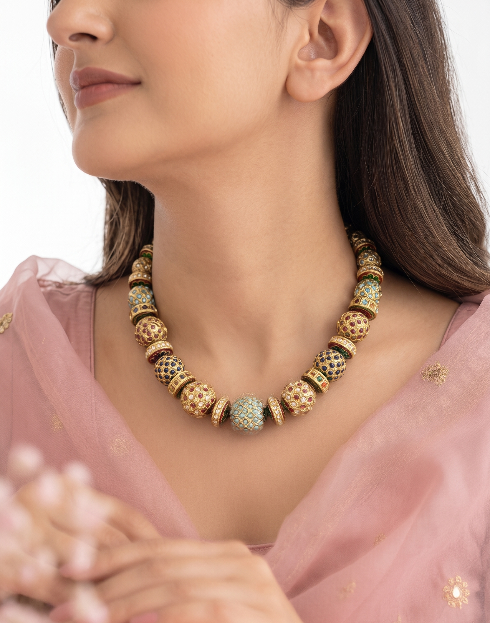 Traditional Jadau Disc Bead Necklace
