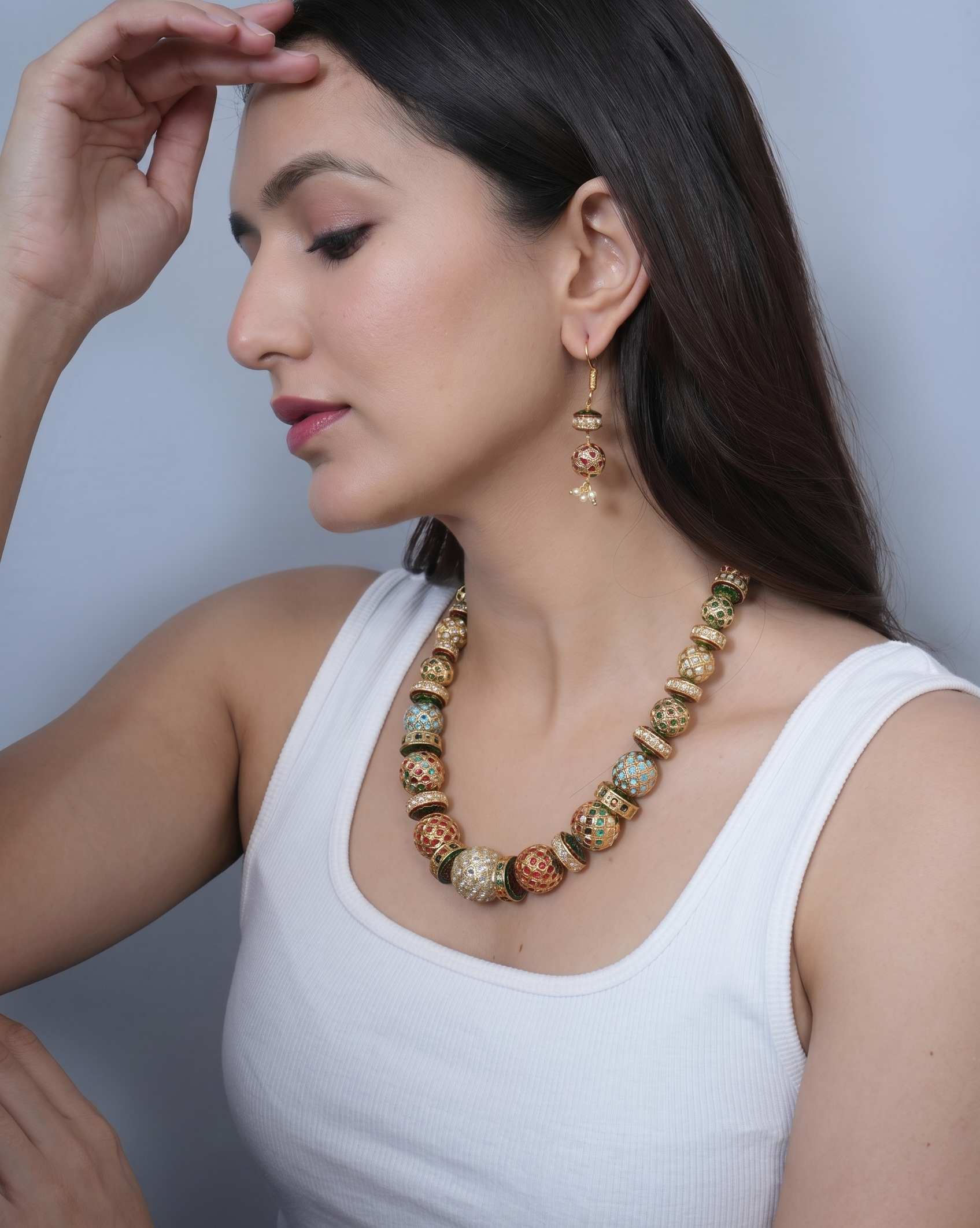 Multicolor Traditional Jadau Disc Bead Necklace