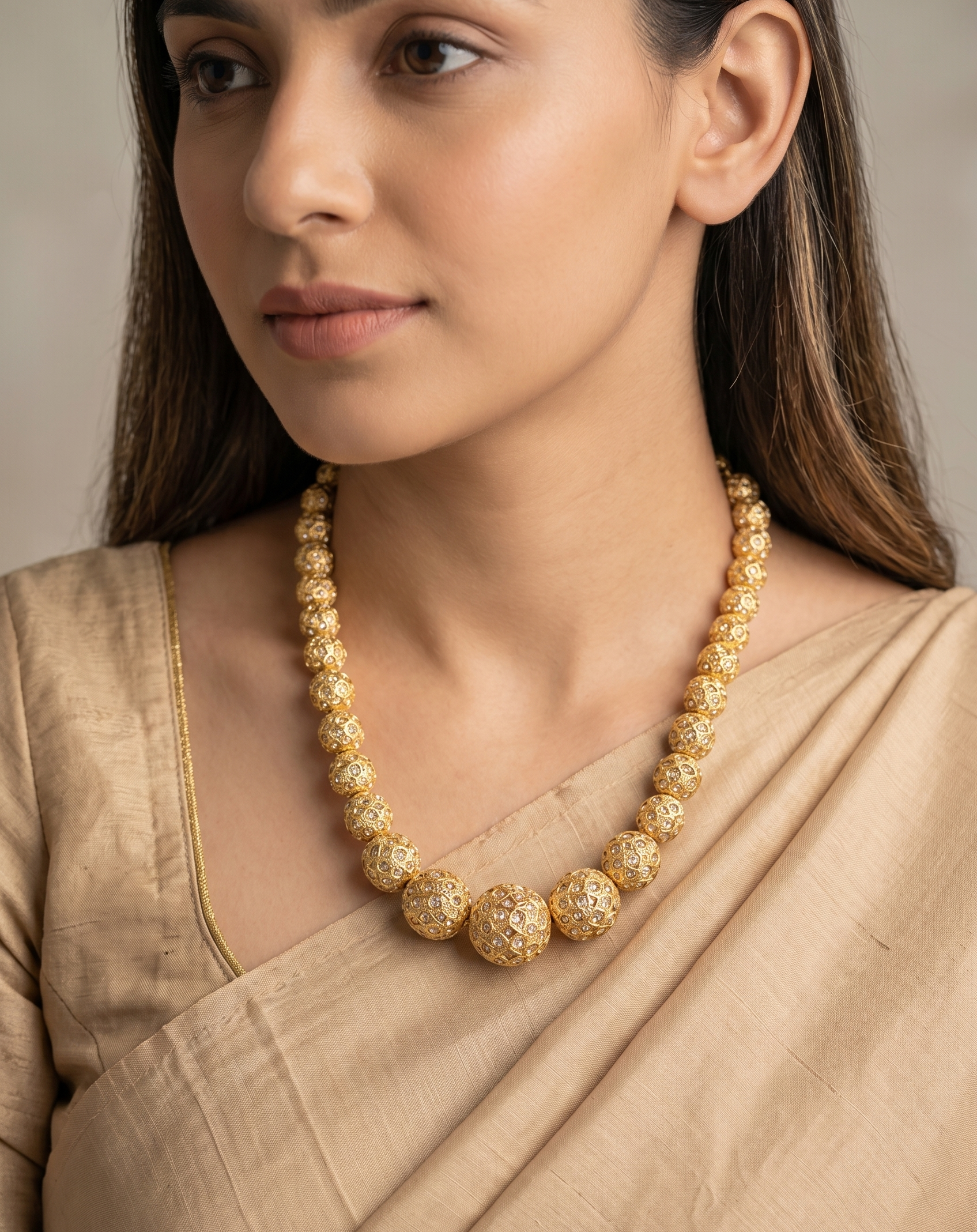 White Stone Jadau Beaded Necklace