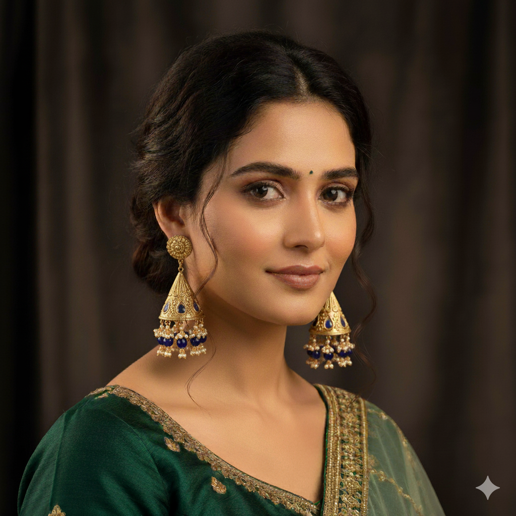 Blue Temple Jhumki Earrings