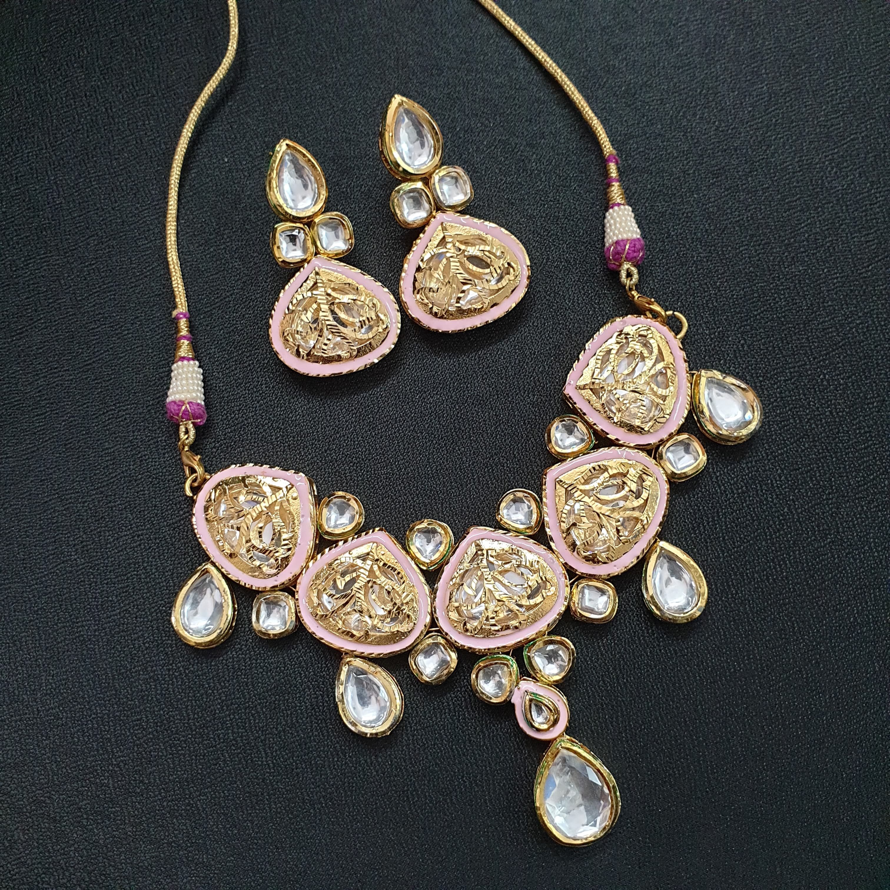 Pink Meenakari Kundan Necklace Set