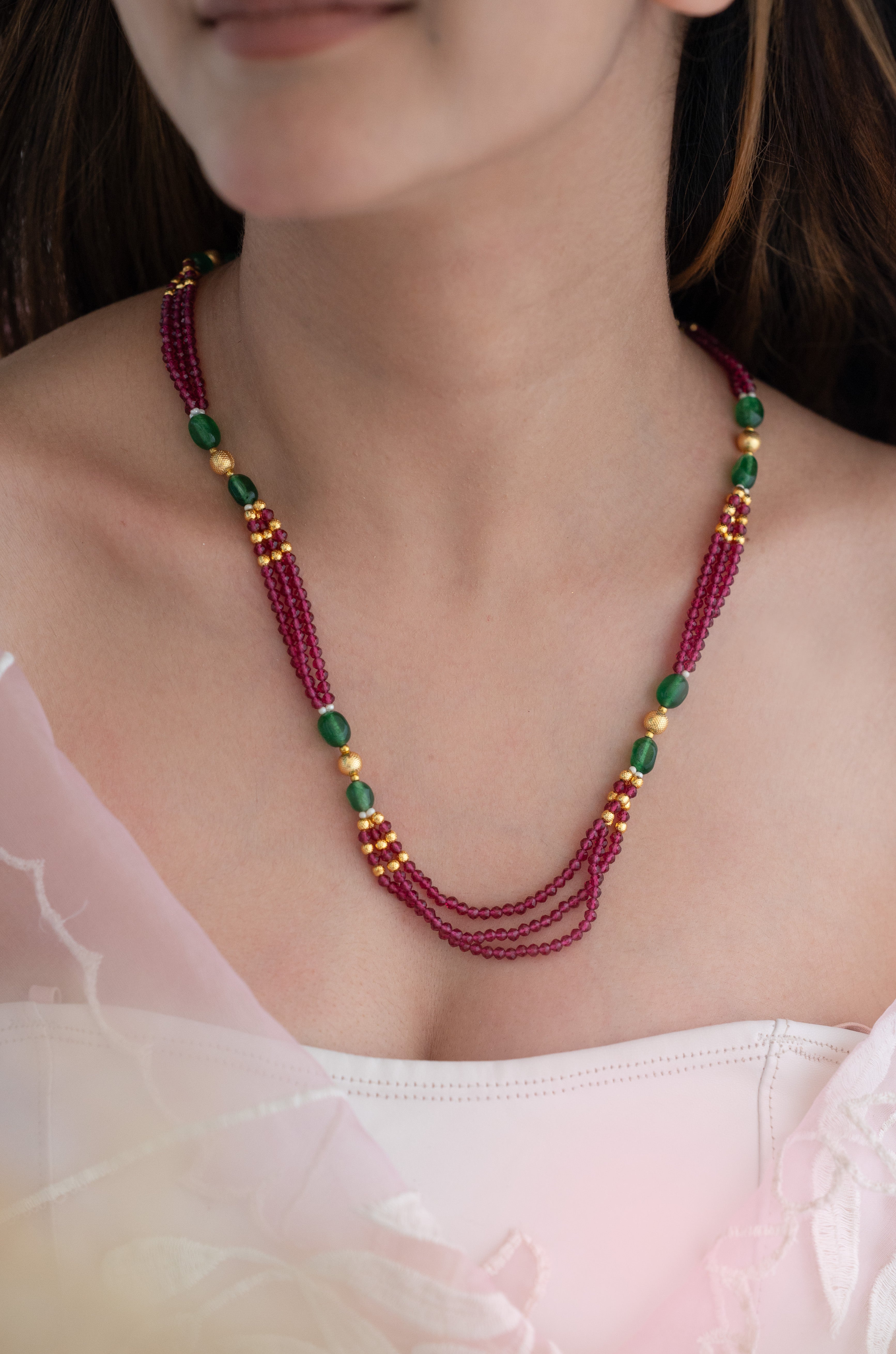 Pink Green Beaded Necklace