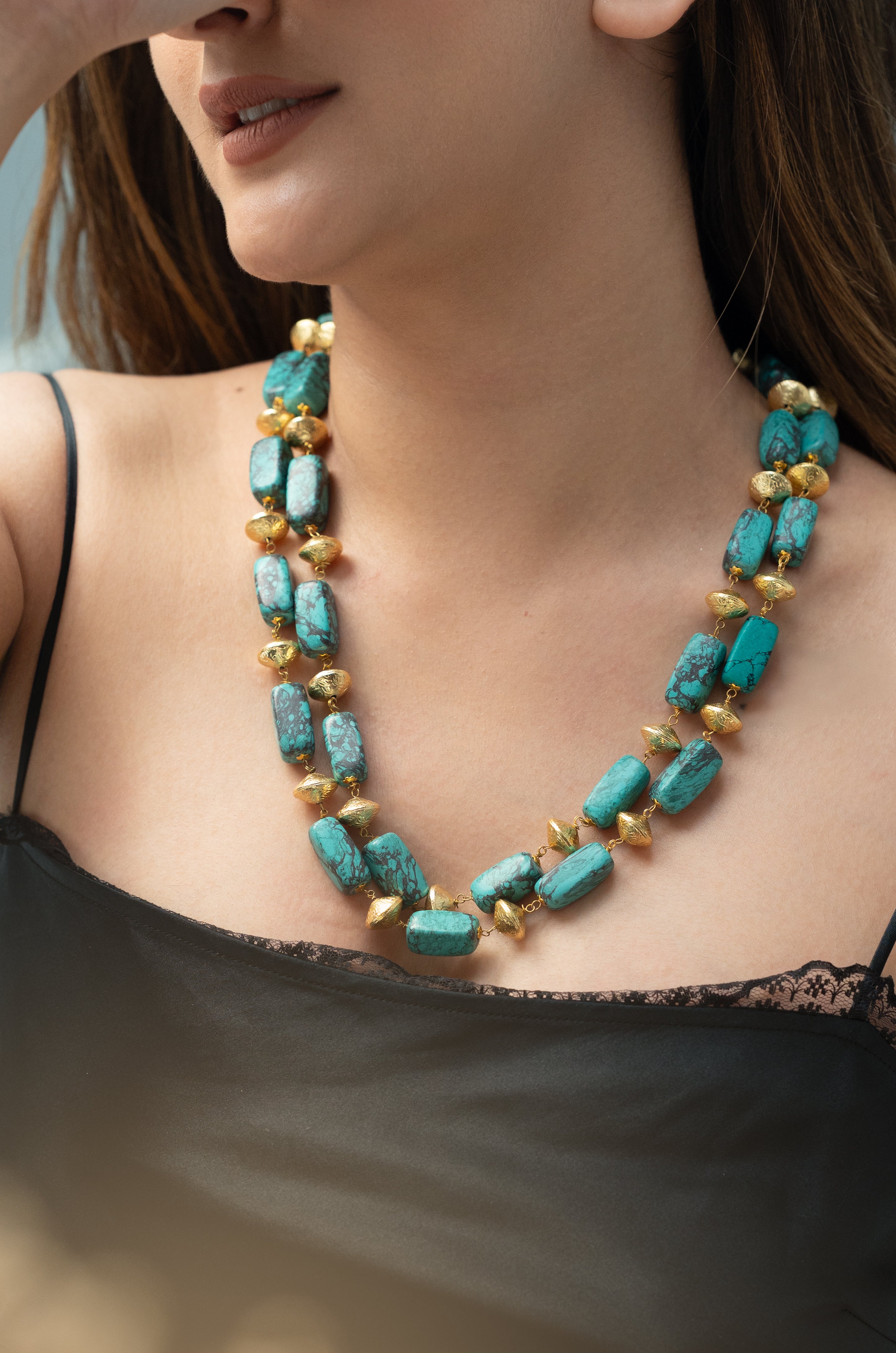 Turquoise Golden Bead Necklace