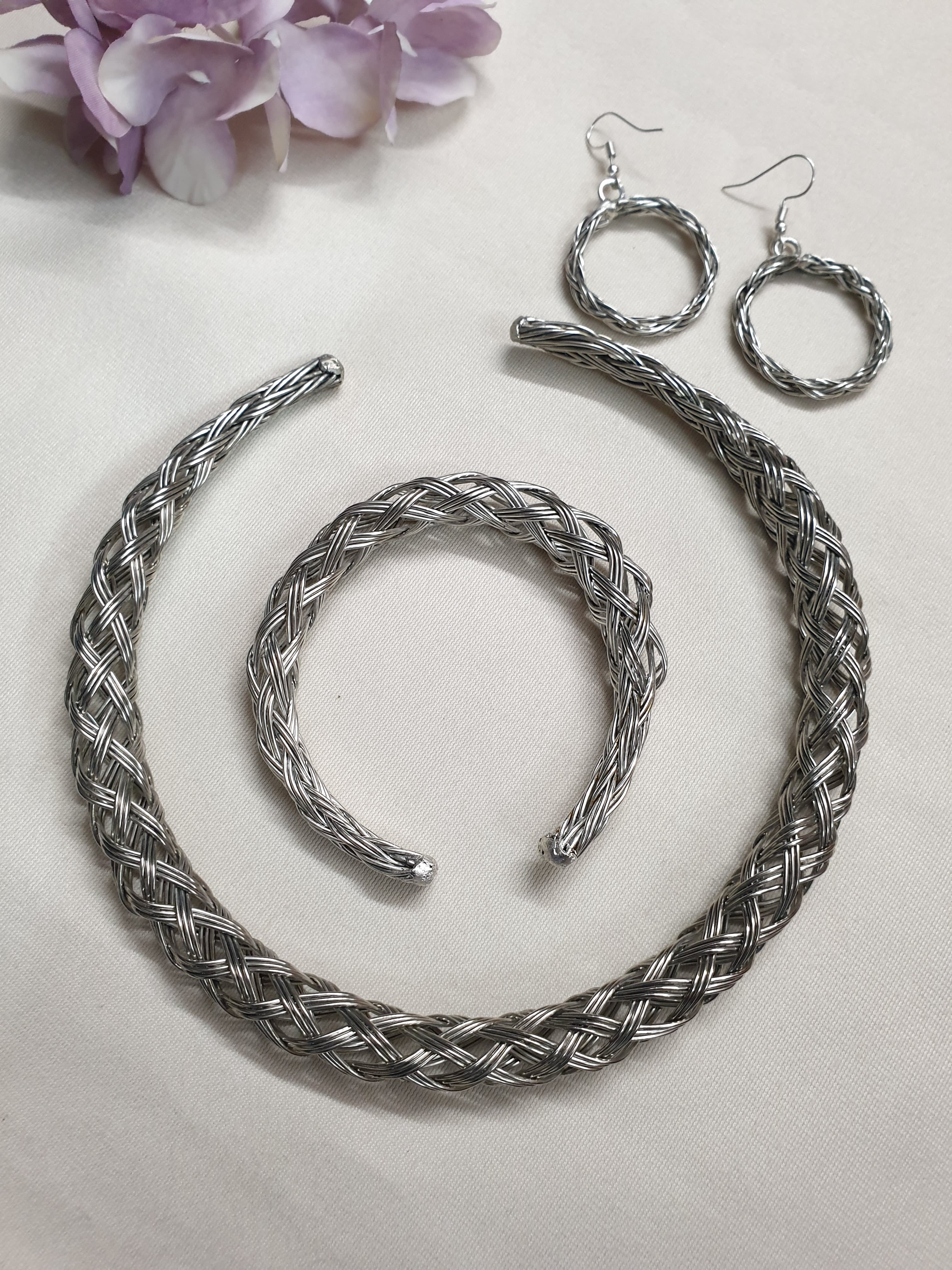 Oxidised Silver Hasli Necklace With Bangle and Earrings