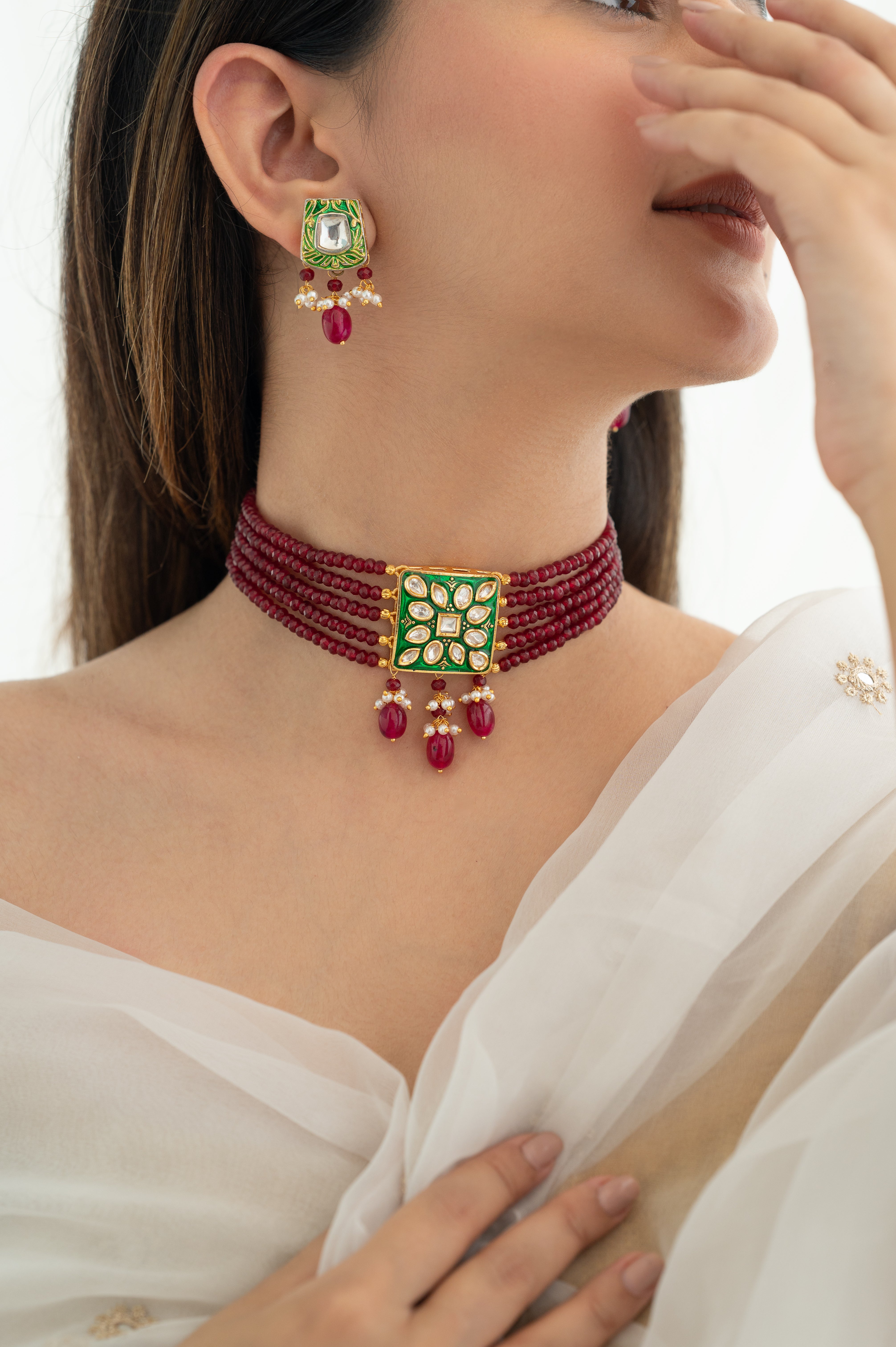 Handmade Kundan Red Beaded Choker Necklace
