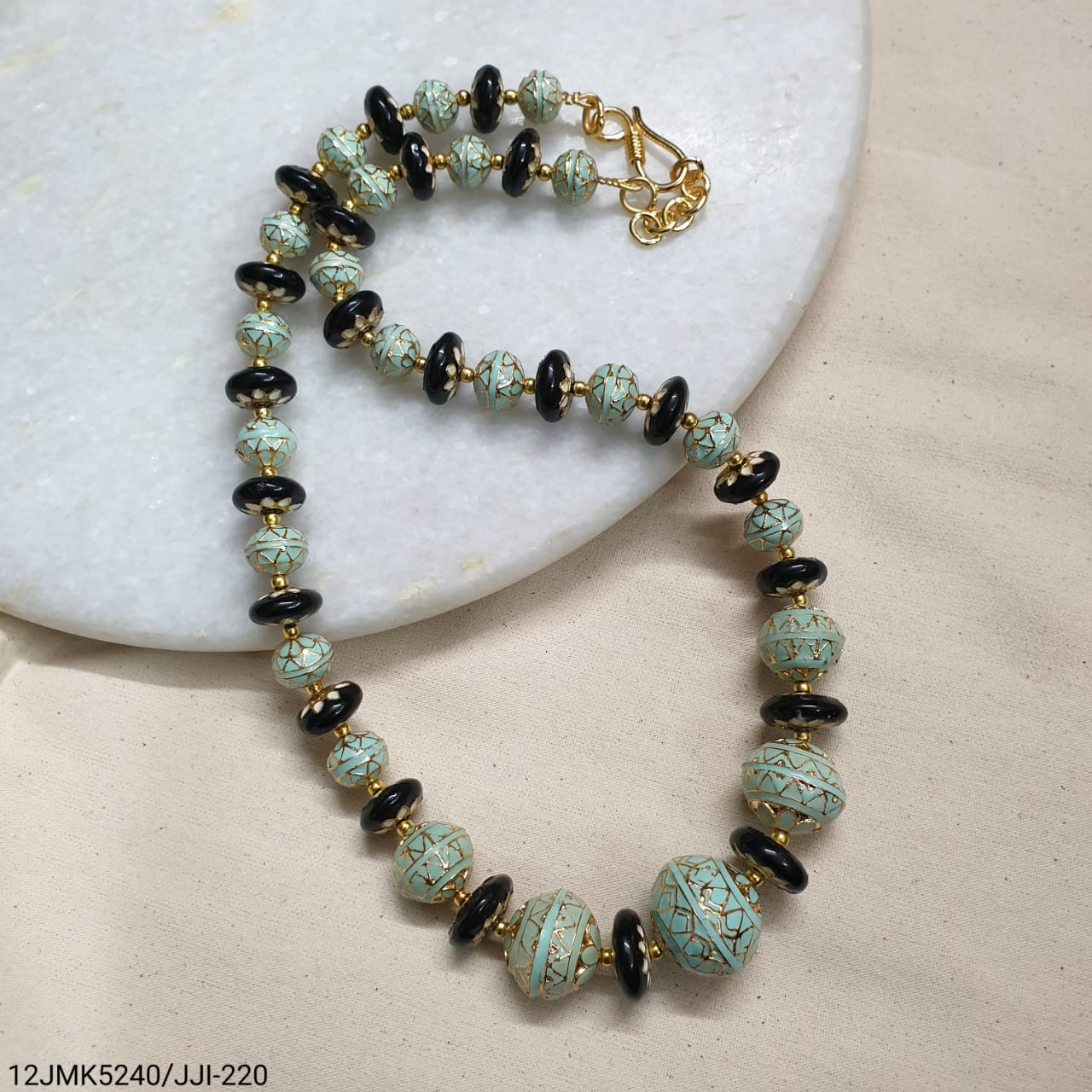 Turquoise Black Meenakari Beaded Necklace
