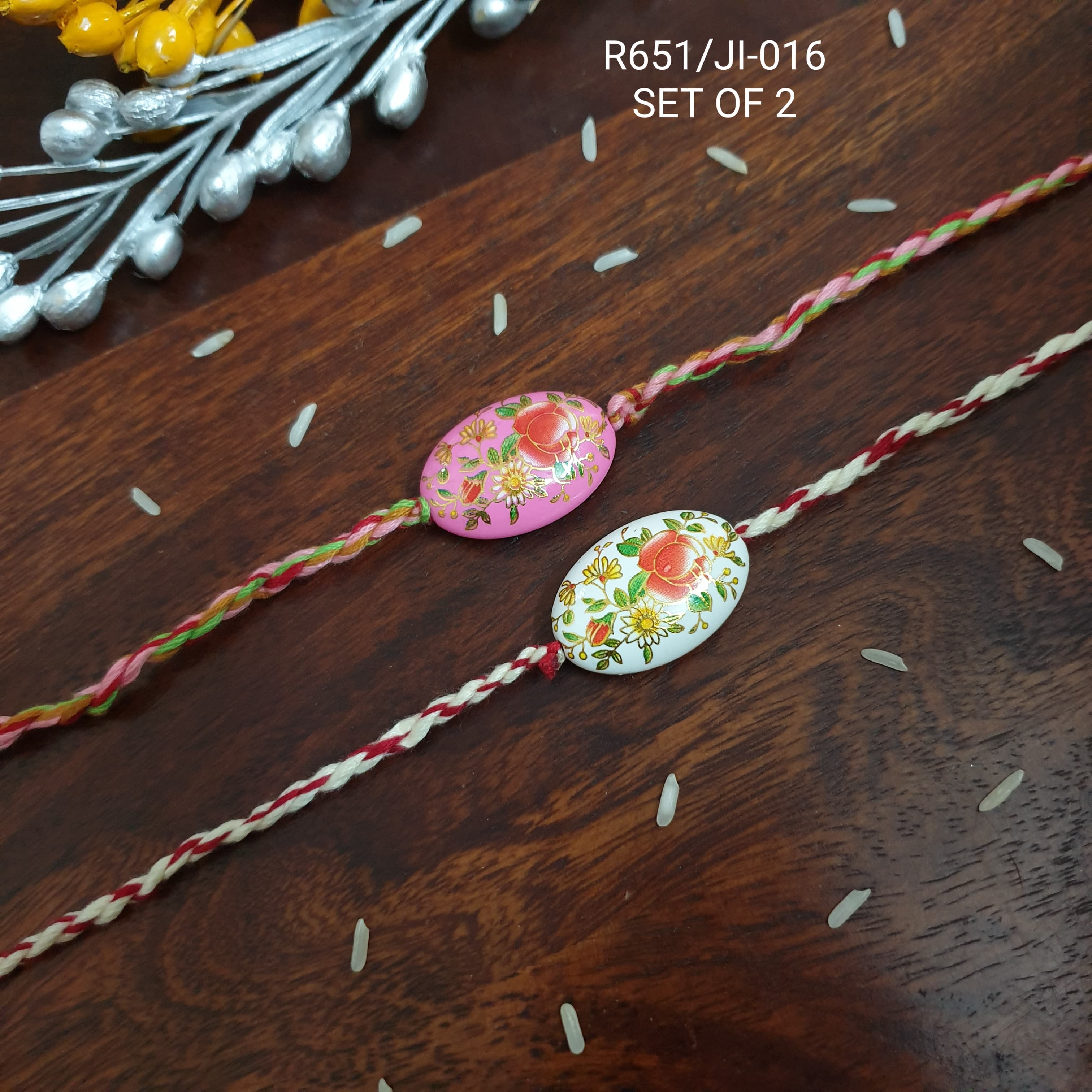 Floral Bead Rakhi For Bhaiya Bhabhi (Pack Of Two)