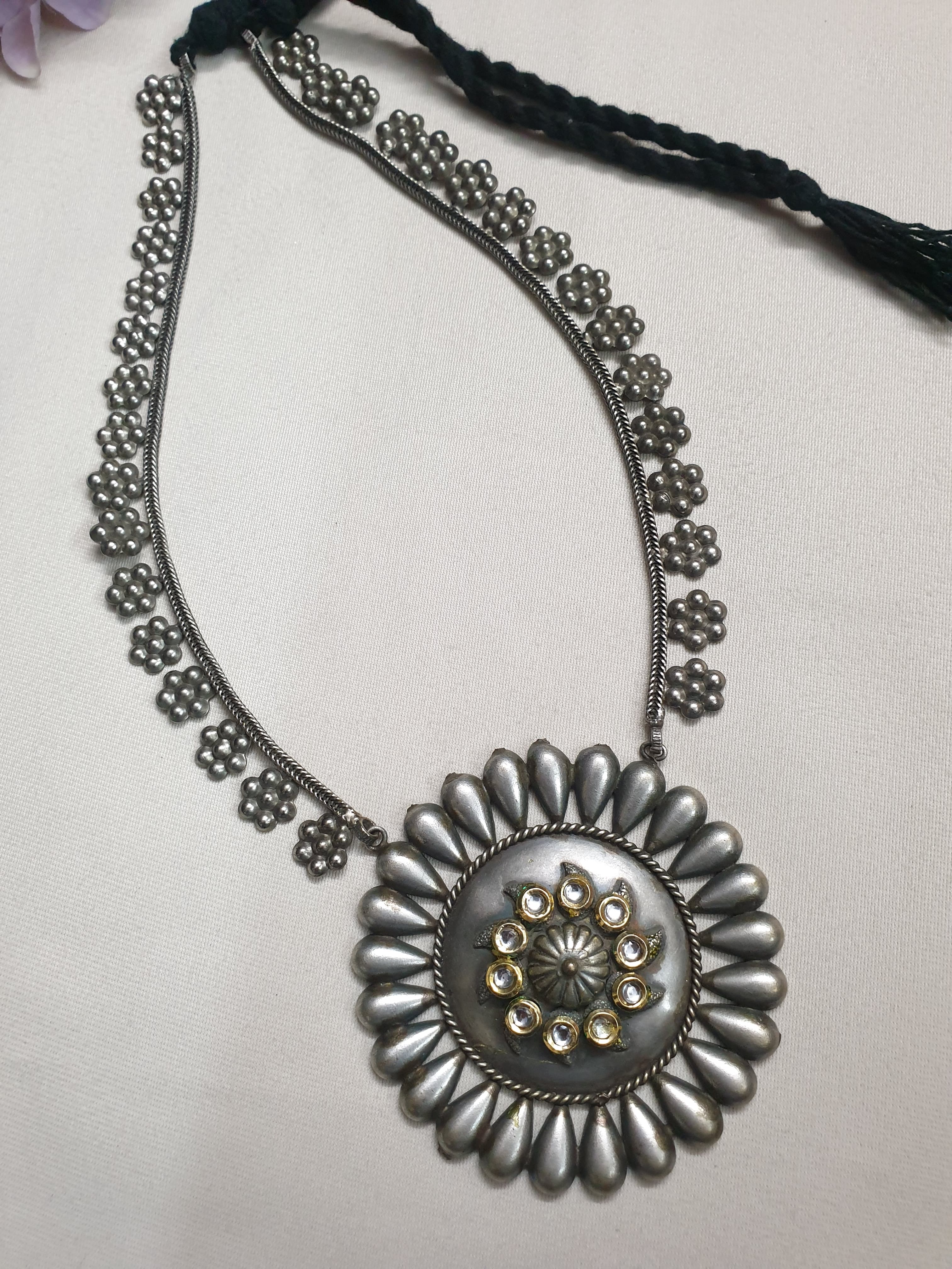 Adorable Oxidised Silver LookaLike Floral Necklace