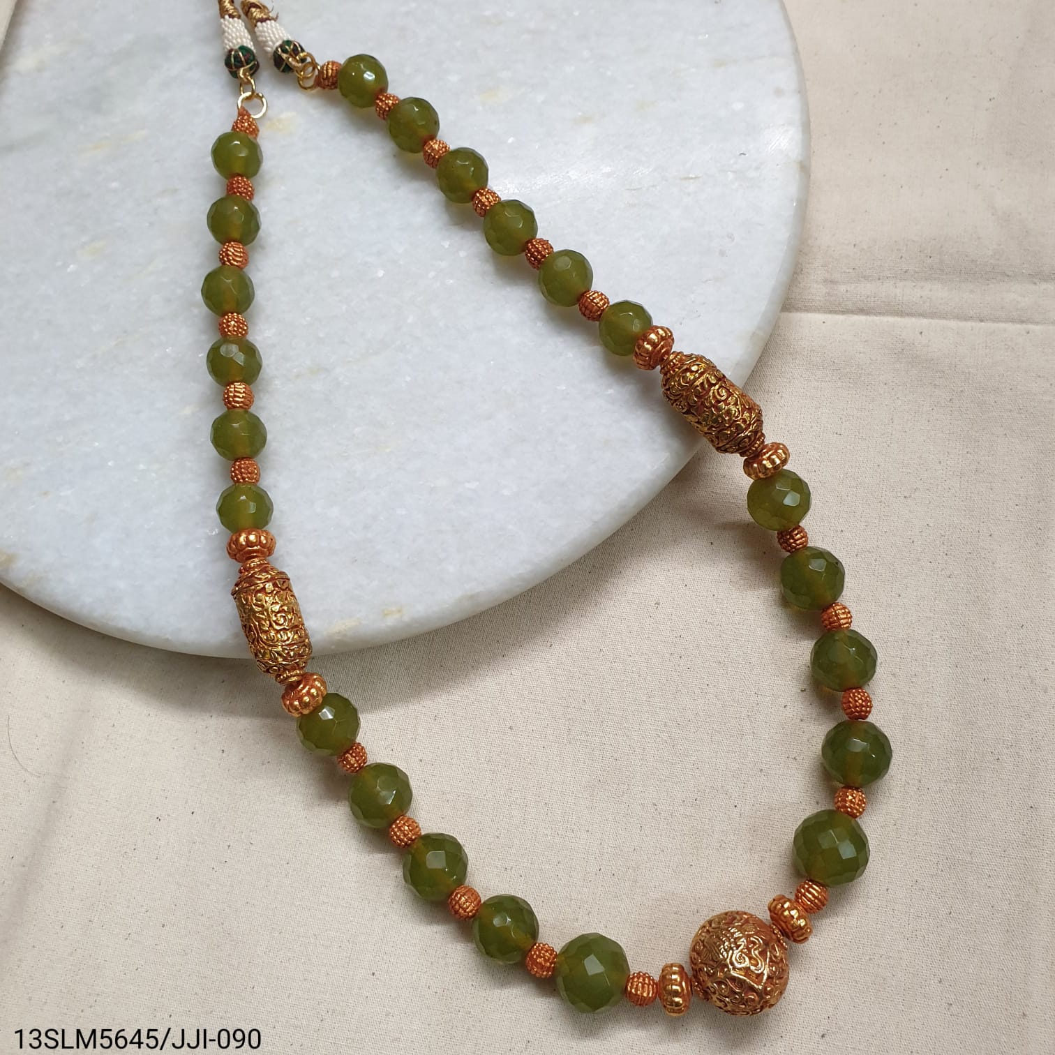 Handcarved Beaded Green Stone Necklace