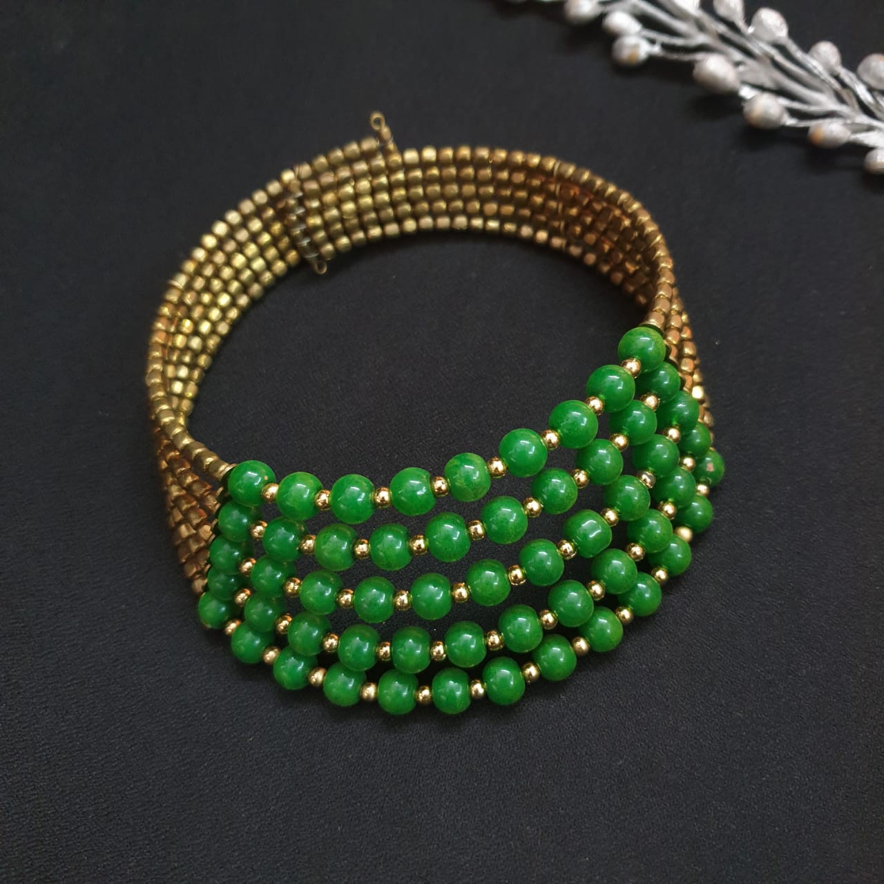 Green Beaded Adjustable Choker Necklace