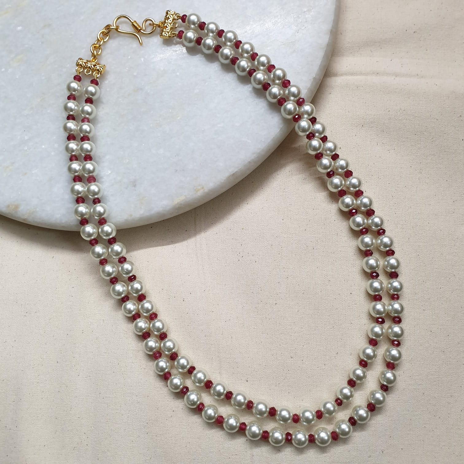 Pearl Red Beaded Necklace