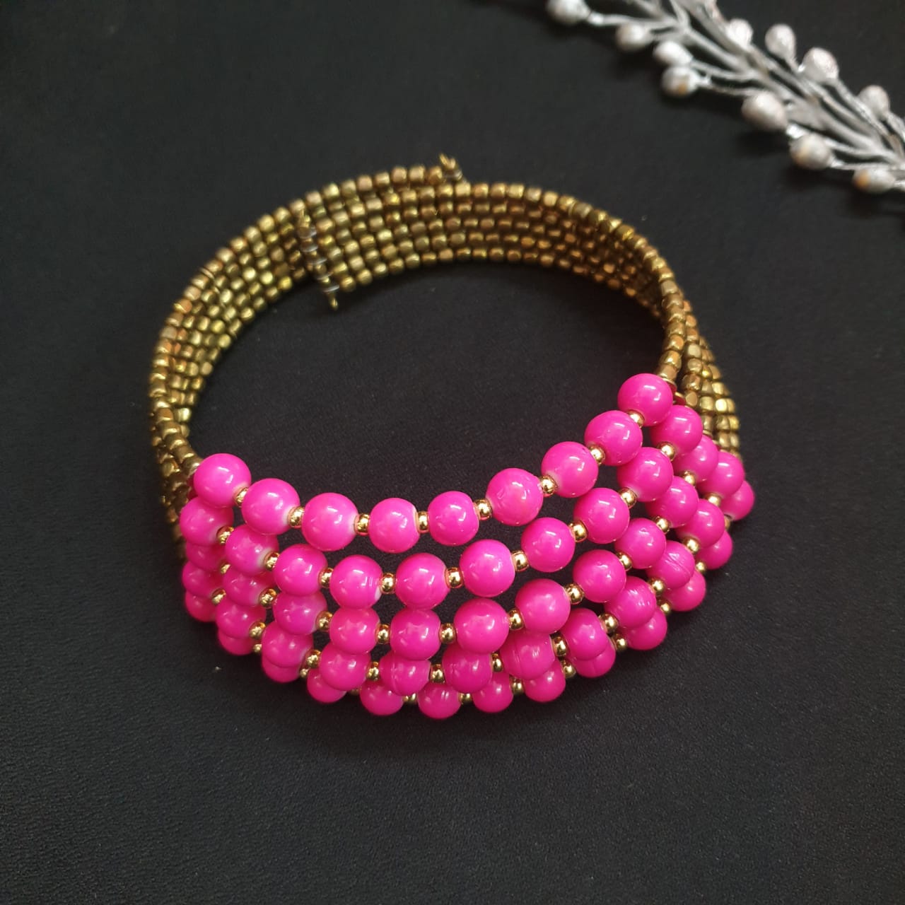 Pink Beaded Adjustable Choker Necklace