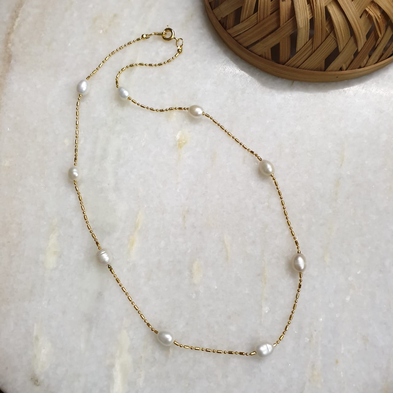 Gold Tone Baroque Pearl Beaded Necklace