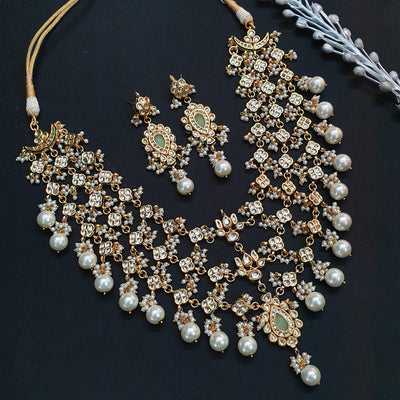 Kundan Rani Haar Pearl Beading Necklace With Earrings